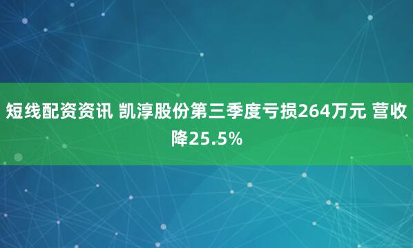 短线配资资讯 凯淳股份第三季度亏损264万元 营收降25.5%